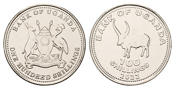 Уганда 100 шиллингов 2022 африканский бык KM 67 a сталь плакированная никелем  UNC  M23-04