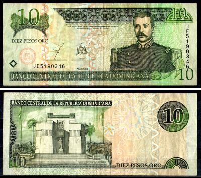 Доминиканская Республика 10 песо 2003 Pick 168 c бумага 7147-46-3-2