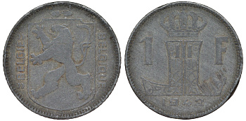 Бельгия 1 франк 1942 Леопольд III, Belgie-Belgique KM 128 цинк 4163-152