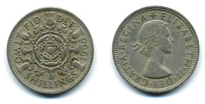 Великобритания 2 шиллинга (флорин) 1966 Елизавета II (1952-2022) KM 906, Spink 4146 медно-никель 4110-1532