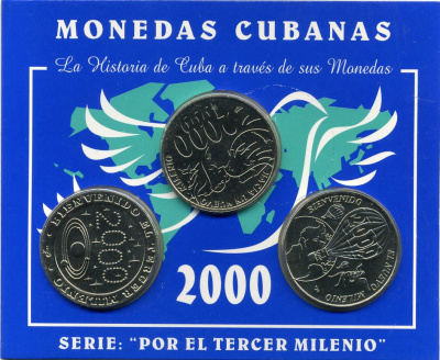 Куба набор из 3 монет по 1 песо 2000 миллениум UNC 00-00