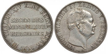 Пруссия 1 талер 1856 А, Фридрих Вильгельм IV (1840-1861) КМ 466, Jaeger 81 Thun 261 AKS 77 Kahnt 378 серебро 00-000-00