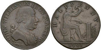 Великобритания, Уорвикшир 1/2 пенни 1791 Dalton & Hamer 424-461, Atkins 284-326 медь 1526-142