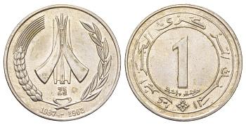 Алжир 1 динар 1987 25 лет Независимости KM 117 медно-никель UNC 4619-122