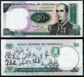 Венесуэла 20 боливаров 1987 200 лет со дня рождения генерала Рафаэля Урданета Pick 71 a  бумага  UNC (пресс) 447-65-2