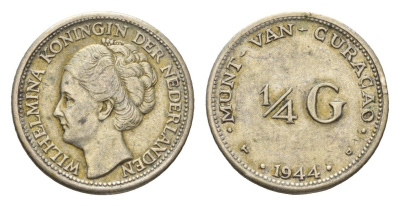 Кюрасао 1/4 гульдена 1944 D KM 44 серебро 26-733
