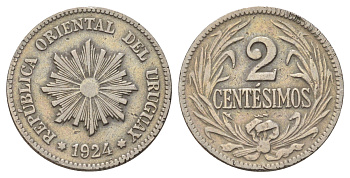 Уругвай 2 сентесимо 1924 KM 20 медно-никель 66-215