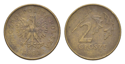 Польша 2 гроша 1991 Y 277 марганец латунь 4625-144