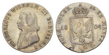 Пруссия 4 гроша 1804 A, Фридрих Вильгельм III (1797-1840) KM 370 серебро 1523-531