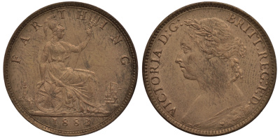 Великобритания 1 фартинг 1883 Виктория (1837-1901) KM 753, Spink 3958 бронза 1523-945