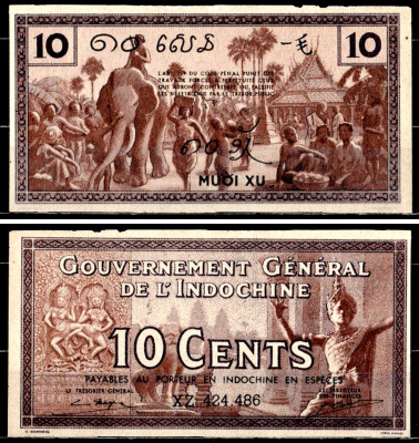 Французский Индокитай 10 центов ND (1939) Pick 85 e бумага 435-34-3-1