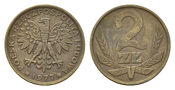 Польша 2 злотых 1977 Y 80.1 латунь 4685-1162