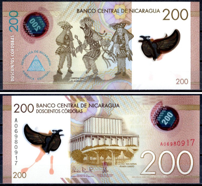 Никарагуа 200 кордоба 2014 национальный театр Рубена Дарио, Манагуа, комедийный балет Гуэгуэнсе Pick 213 a пластик UNC (пресс) 7548-60-2-1