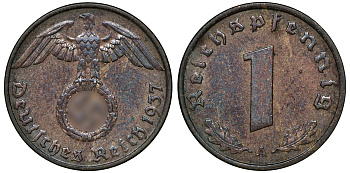 ГЕРМАНИЯ 1 РЕЙХСПФЕННИГ 1937 A J 361, KM 89 бронза aUNC 72-1615