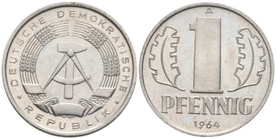 ГДР 1 пфенниг 1964 А KM 8.1 алюминий aUNC 4564-1016
