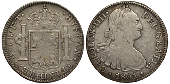 Мексика 8 реалов 1801 FT, Карл IV KM 109 серебро 11-273-24