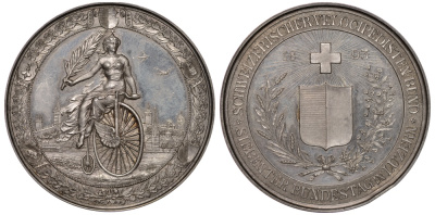 Швейцария медаль 1893 Швейцарское велосипедное общество, 7-й слет в Люцерне, 1893 серебро 00-808-59