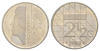 Нидерланды 2 1/2 гульдена 1989 Беатрикс (1980-2013) KM 206 никель UNC 4367-523