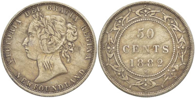 Ньюфаундленд 50 центов 1882 Н, Виктория (1837-1901) KM 6 серебро 00-810-78