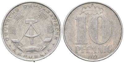 ГДР 10 пфеннигов 1973 A KM 10 алюминий 201-1018