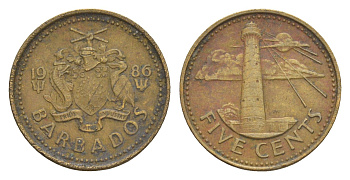 Барбадос 5 центов 1980 маяк Саут-Пойнт KM 11 латунь 4644-568