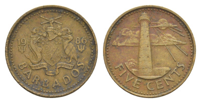 Барбадос 5 центов 1980 маяк Саут-Пойнт KM 11 латунь 4644-568