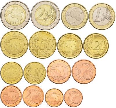 Эстония евронабор из 8 монет 2011 1, 2, 5, 10, 20, 50 евроцентов, 1 и 2 евро UNC  183-1131