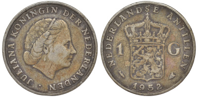 Нидерландские Антилы 1 гульден 1952 Юлиана (1948-1980) KM 2 серебро 36-832