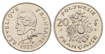 Французская Полинезия 20 франков 1973 KM 9 никель UNC 177-1046