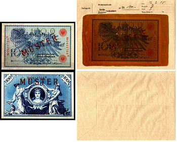 Германия 100 марок 1908 7 февраля, MUSTER, образец, Specimen. В оригинальном банковском конверте. Из коллекции Отто Сейфферта (помощник Ялмара Шахта - министра экономики Германии и президента Рейхсбанка времен третьего рейха) Pick 33 s, Grabowski DEU 31 b