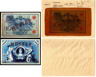 Германия 100 марок 1908 7 февраля, MUSTER, образец, Specimen. В оригинальном банковском конверте. Из коллекции Отто Сейфферта (помощник Ялмара Шахта - министра экономики Германии и президента Рейхсбанка времен третьего рейха) Pick 33 s, Grabowski DEU 31 b