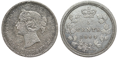 Канада, Нью-Брансуик 5 центов 1864 Виктория (1837-1901) KM 7 серебро    00-808-07