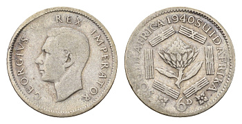 ЮАР 6 пенсов 1940 Георг VI (1936-1952) KM 27 серебро 4564-215