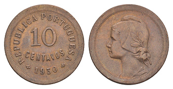 Португалия 10 сентаво 1930 редкий год KM 573 бронза 00-801-33