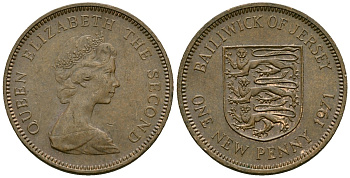 Джерси 1 новый пенни 1971 Елизавета II (1952-2022), герб KM 30 бронза 4173-1059