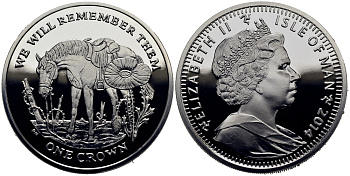 Остров Мэн 1 крона 2014 в память героев первой мировой войны, одинокая лошадь KM NEW серебро  PROOF 1071-3-31