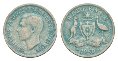 Австралия 6 пенсов 1950 m, Георг VI (1936-1952) KM 45 серебро 4630-1057