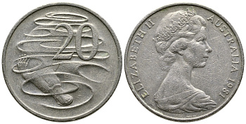 Австралия 20 центов 1981 Елизавета II (1952-2022), утконос KM 66 медно-никель 84-1024