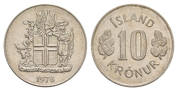 Исландия 10 крон 1978 KM 15 медно-никель aUNC 4646-1214