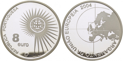 Португалия 8 евро 2004 INCM, расширение Европейского Союза KM 753a серебро PROOF 01-182-44