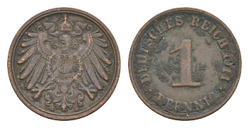 Германия 1 пфенниг 1911 A, Вильгельм II (1888-1918) KM 10, J. 10 медь 4639-1141