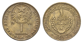 Мавритания 1 угия 1990 KM 6 алюминиевая бронза 4659-917