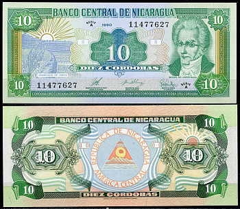 Никарагуа 10 кордоба 1990 Мигель Ларрейнага Pick 175 (2) бумага UNC (пресс) 447-92-3