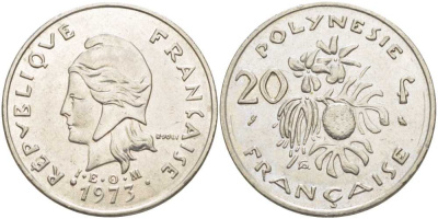 Французская Полинезия 20 франков 1973 KM 9 никель 4403-115
