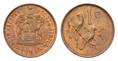 ЮАР 1 цент 1984 герб, капские воробьи KM 82 бронза UNC 4690-1235
