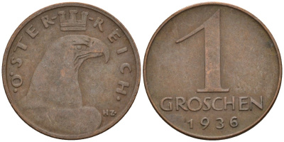 Австрия 1 грош 1936 KM 2836 бронза 4152-111