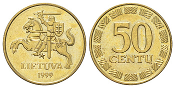 Литва 50 центов 1999 KM 108 никель латунь UNC 4624-656