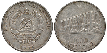 Мозамбик 1000 метикалей 1994 KM 122 никелированная сталь 4162-715