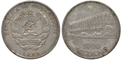 Мозамбик 1000 метикалей 1994 KM 122 никелированная сталь 4162-715