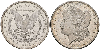 США 1 доллар 1885 O, вынут из слаба PCI, имел грейд MS63 (прилагается этикетка от грейда), Морган доллар KM 110 серебро 00-804-02